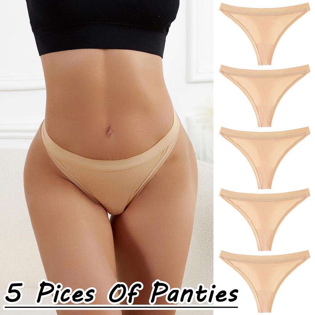 5-Pack Women's Low-Waist Sexy T-Back Underwear - Plus Size, European & American Style, Breathable Triangle Briefs