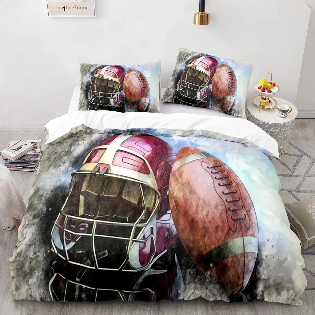 3PC America Football Bedding Microfiber Full/Queen/King/Twin Sport Duvet Cover Set for Boys Girls Teen Speed Victory Quilt Cover