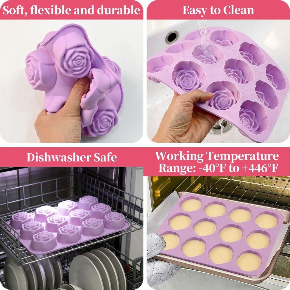 New 12-Cavity Rose Silicone Mold 3D Heat-Resistant Chocolate Mold Reusable Nonstick Mousse Mould Soap Making