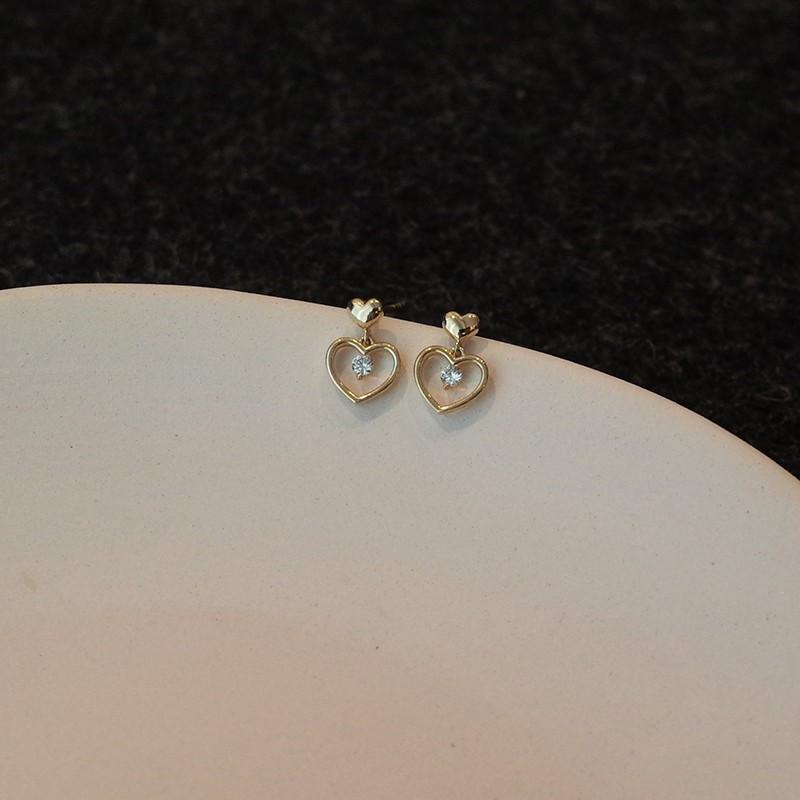 S925 Sterling Silver 14K Gold Plated Mini Heart Ear Studs Micro-Paved Zircon Stones Trendy Versatile Fresh Style Earrings