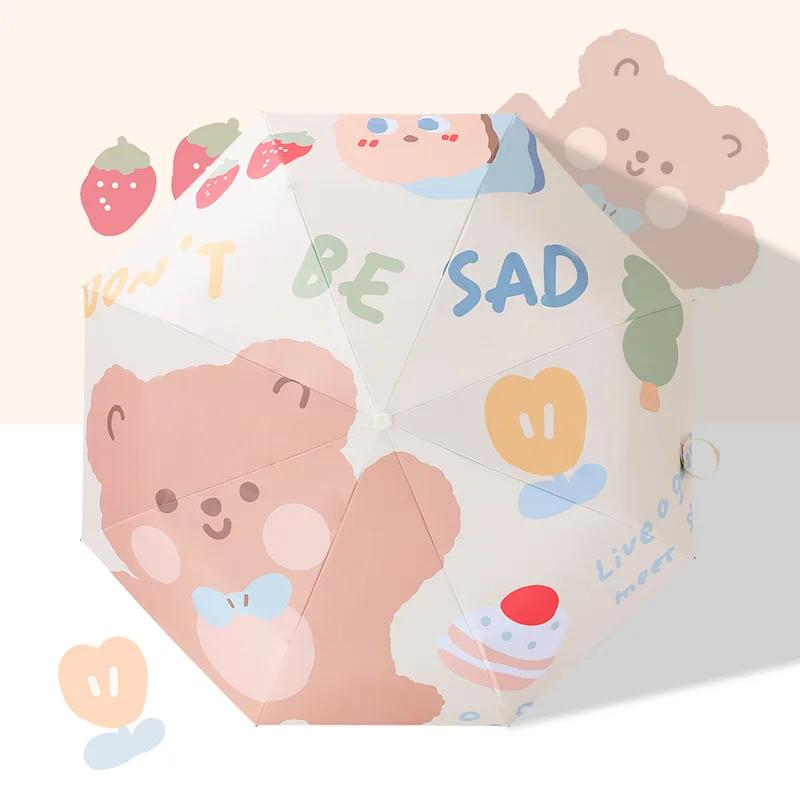 

Mini Folding Automatic Umbrella Anti UV Sun Umbrella Cartoon Bear Portable Adult and Child Sun Umbrella Umbrella рожевий