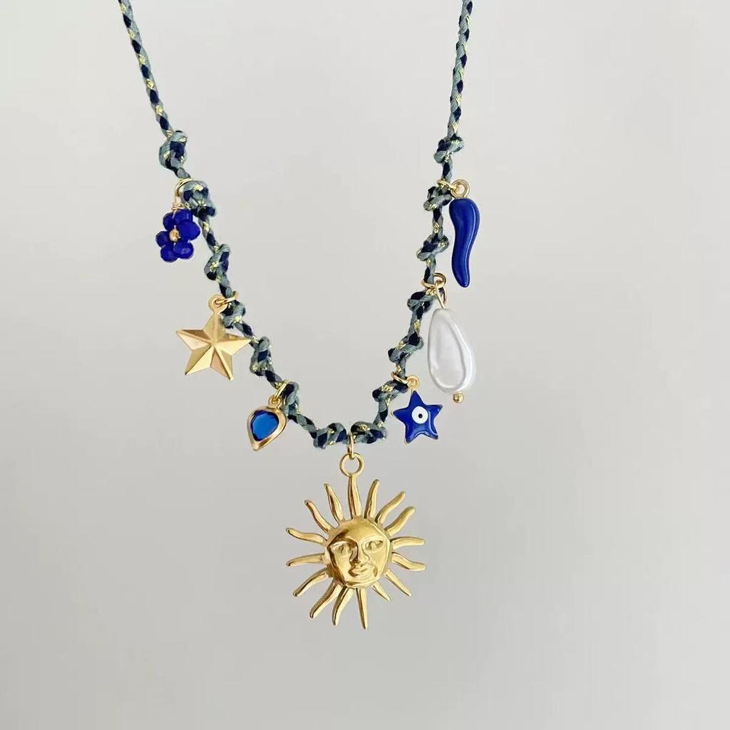 Conjunto de Pulsera y Collar Estilo Océano con Conchas y Estrellas Marinas de Acero Inoxidable