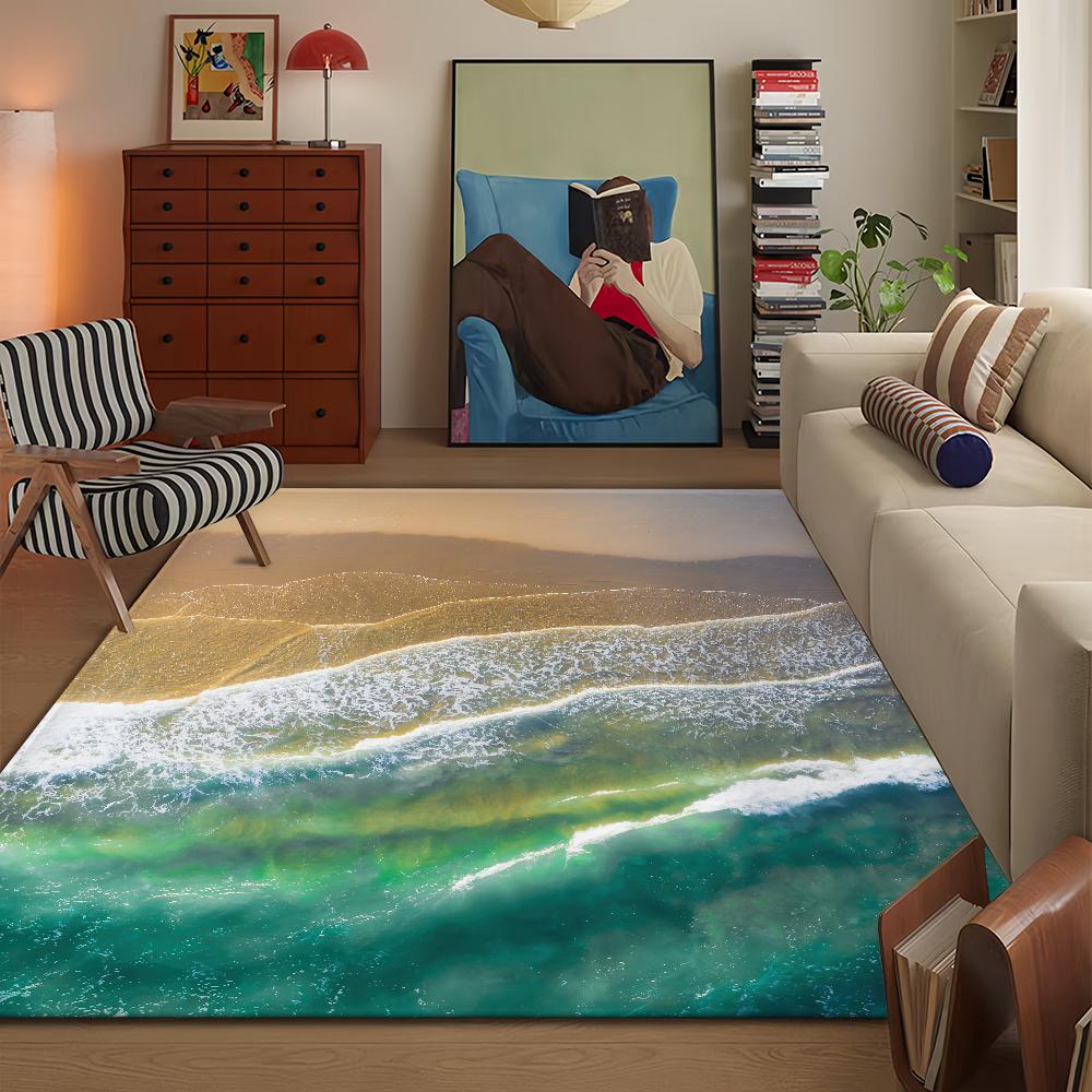 Ocean Spring Beach Wave Summer Door Mat Bath Microfiber Decorative Versatile Flannel Floor Mat Quick Dry Absorbent Non-slip Sole