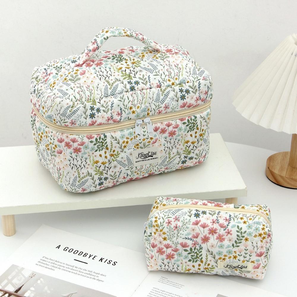 Flower Print Women Fashion Cosmetic Bag Large Capacity Travel Organizer Makeup Toiletry Pouch Handbag Portable Ladies Tote Bag