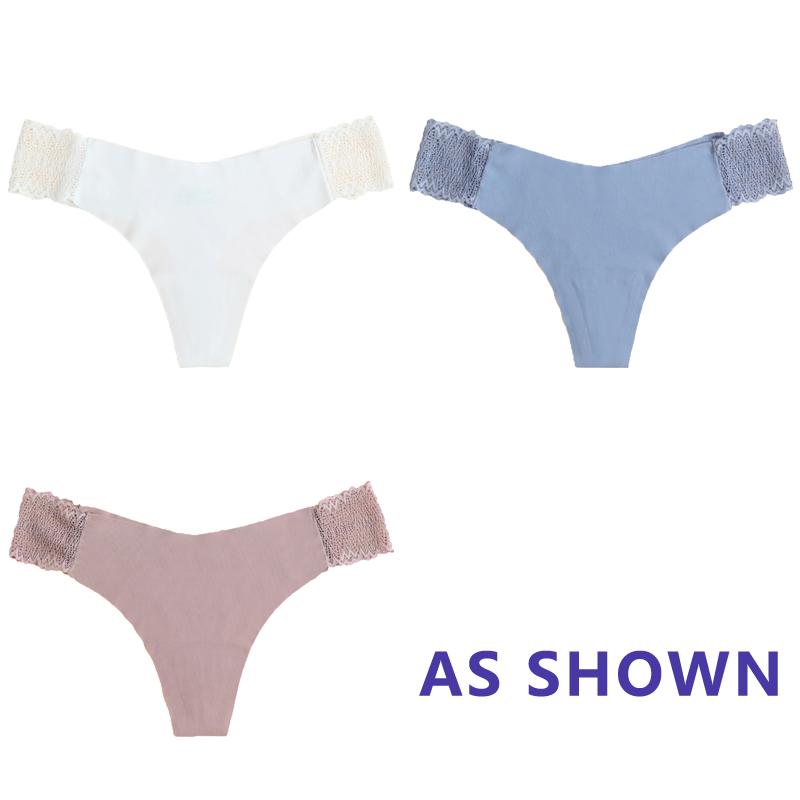 Sexy Ice Silk Panties Low-waist Traceless G-String Thong Lingerie Ladies Large-sized Breathable Lace Underpants