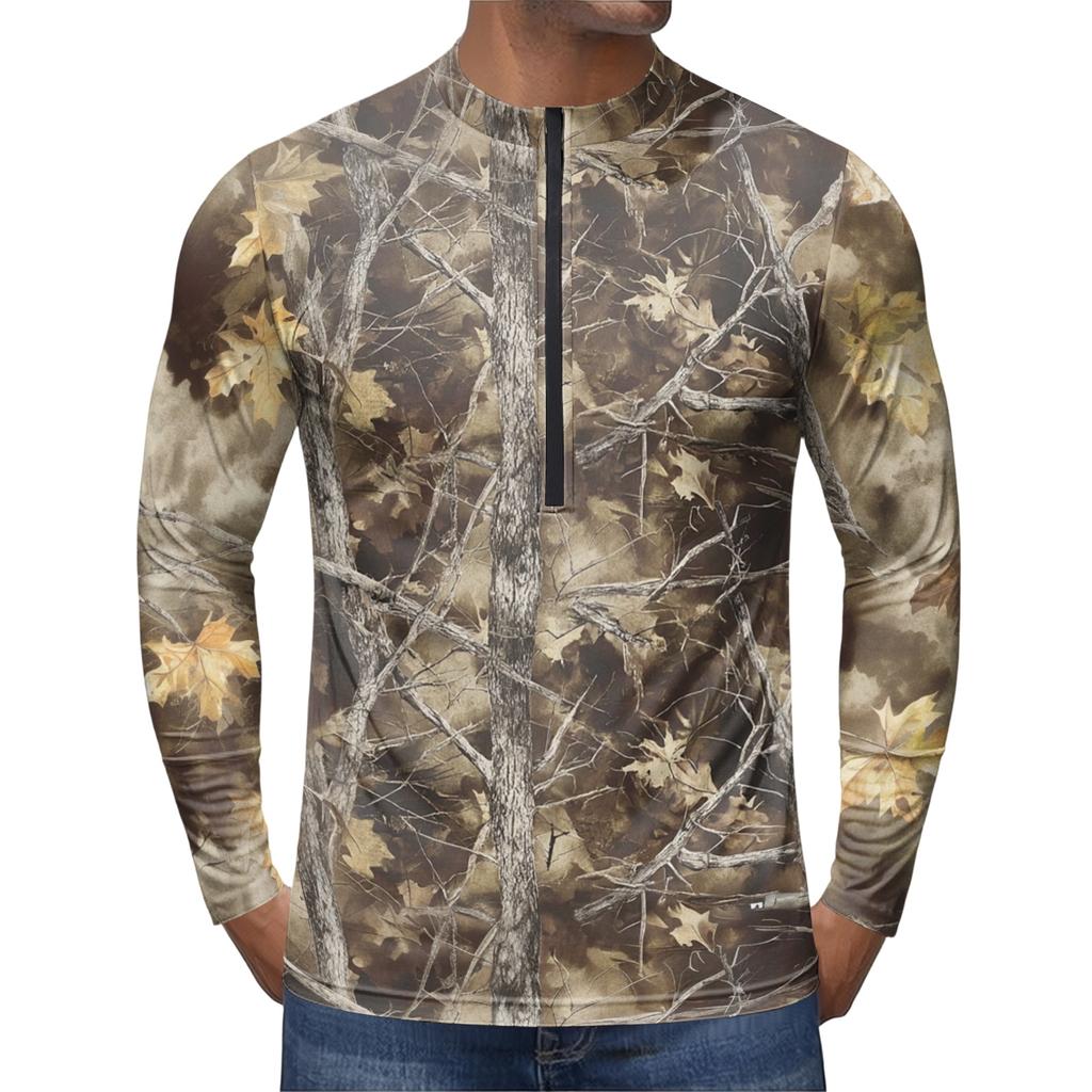 Herren Rundhals Langarm Radtrikot Atmungsaktiv Schnelltrocknend Reißverschluss Vorne Sportliches Shirt für Outdoor-Sportarten und Training