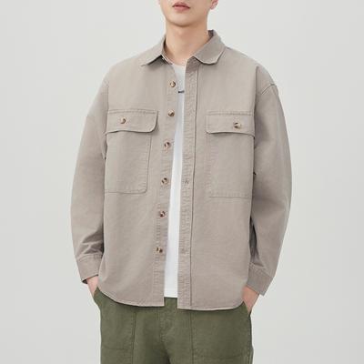 Primavera Novo Japonês Retrô Masculino Solto Manga Comprida Casual Algodão Camisa Americana de Trabalho