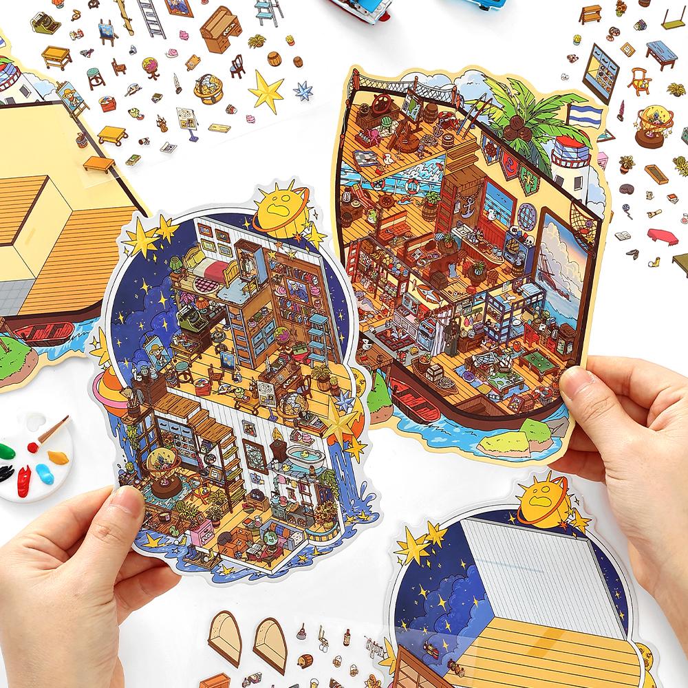 3D Little Corner Van Gogh Studio Landscape Sticker DIY  Pocket Cabin  Scene Halloween Children's Toys Gifts