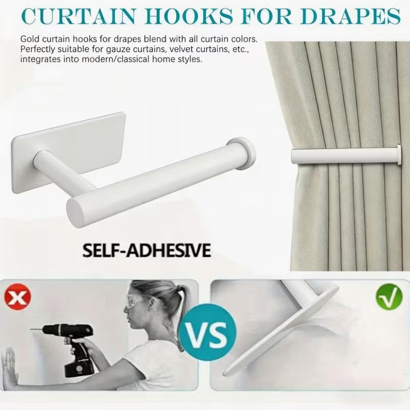 2pcs Set of No-Drill Curtain Tiebacks Hooks, Nordic Style White No-Nail Curtain Fixers, Home Seamless Wall Adhesive Hooks,