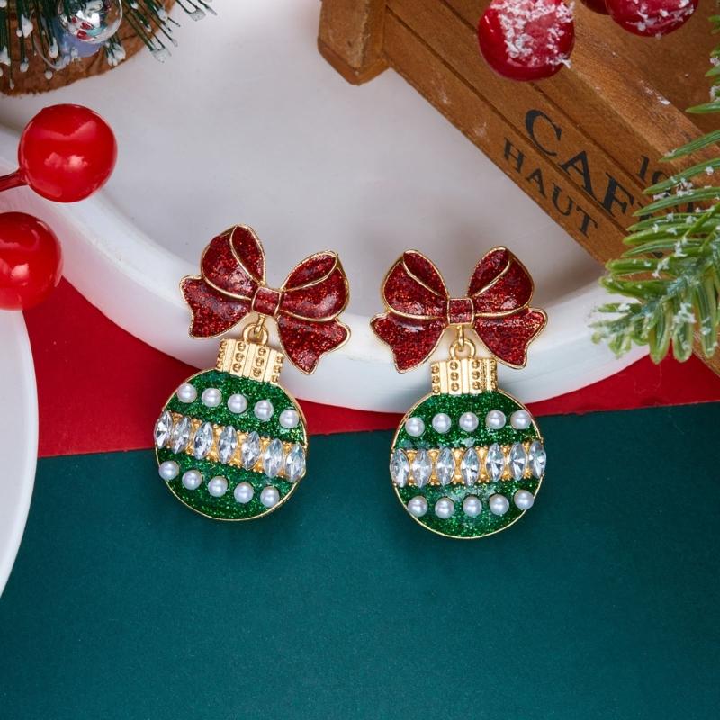 Holiday Dangle Earrings Christmas Drop Jewelry with Gold Tone Glitter Finish for Parties Dinners and Seasonal Styling