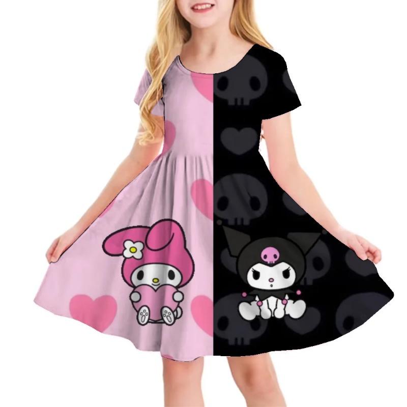 Hello Kitty Printed Children T Shirt Dresses Kuromi My Melody Girls Casual Dress Kids Cute Kitty