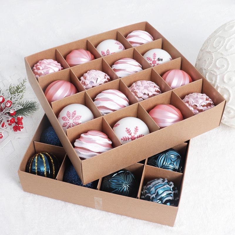 6cm Electroplated Pink Christmas Ball Ornaments - 16 Piece Set with Snowflakes