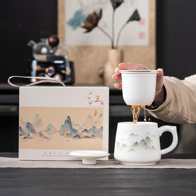 Ceramic handle mug, tea cup, high-grade tea separation cup, large-capacity filter water cup, gift.