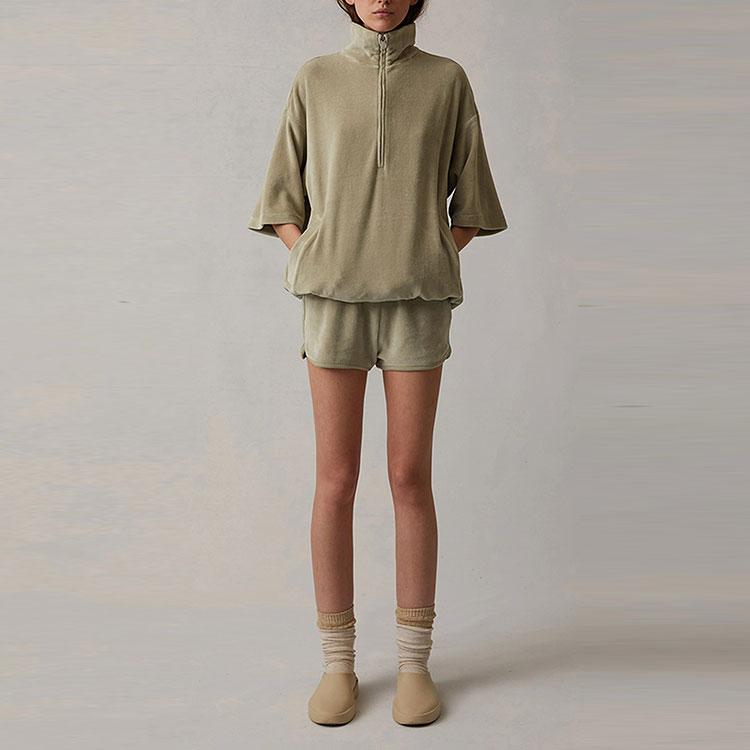 Fear of God Essentials Velour Mockneck Pullover With Three-Quarter Sleeves Women Tops Sea-Foam FOG-SS22-225