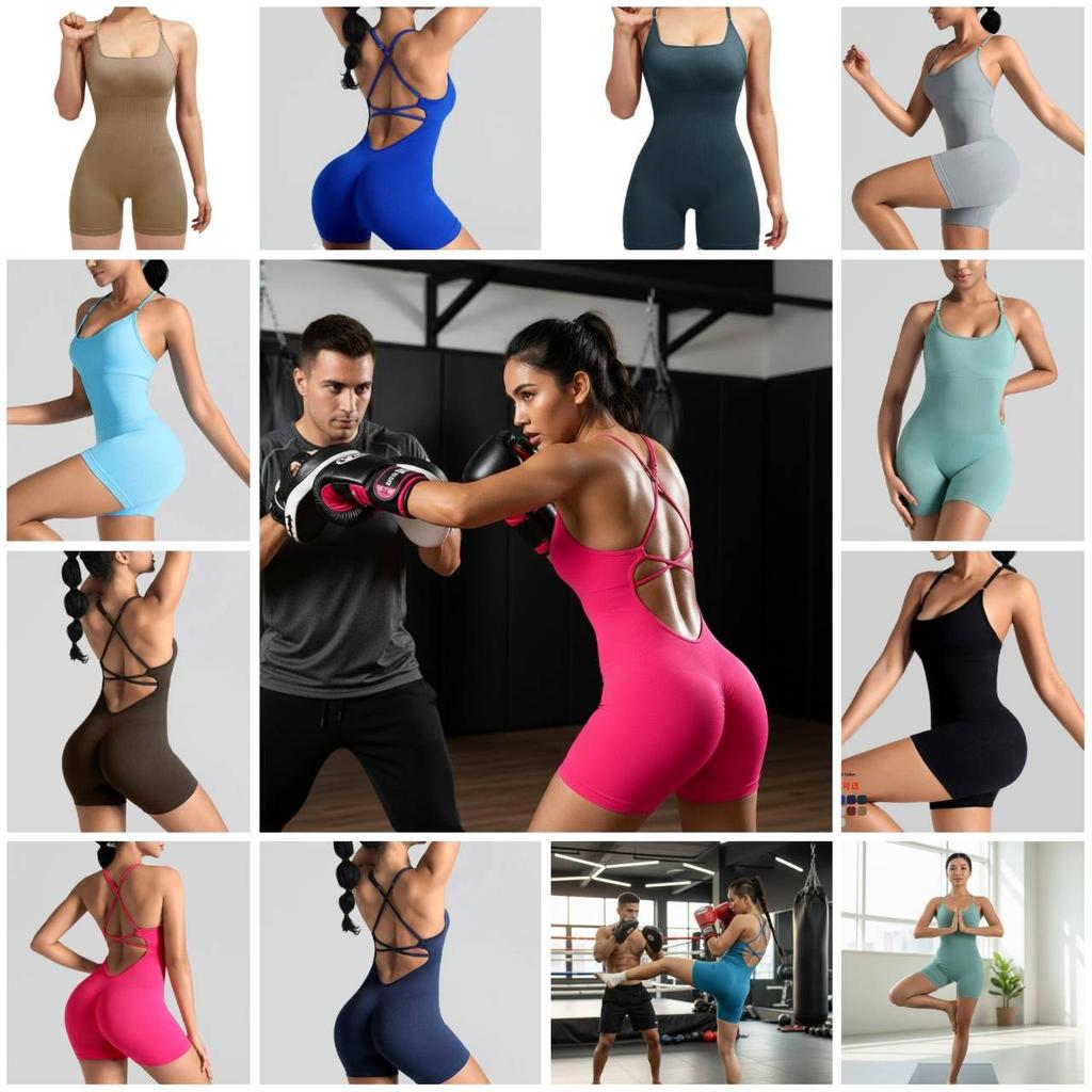 Women Yoga Jumpsuit Bodysuit Muay Thai Boxing Pilates Exercise Training Fitness Workout Sportwear Set Gym Quick Dry