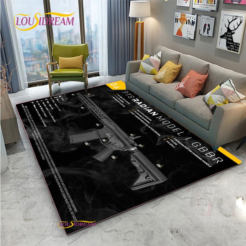 3D Geweer Pistool Revolver Wapen Cartoon Gebiedskleed, Tapijt Kleed voor Woonkamer Slaapkamer, Kind Keuken Deurmat Badkamer Antislip Vloermat