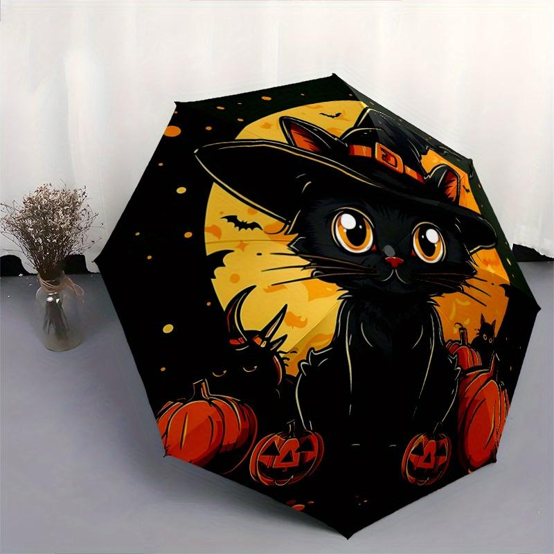1pc Wizard Hat and Black Cat Cartoon Umbrella, Portable 3-Fold Compact Umbrella, Suitable for Camping, Hiking and Travel, Ideal Easter Birth