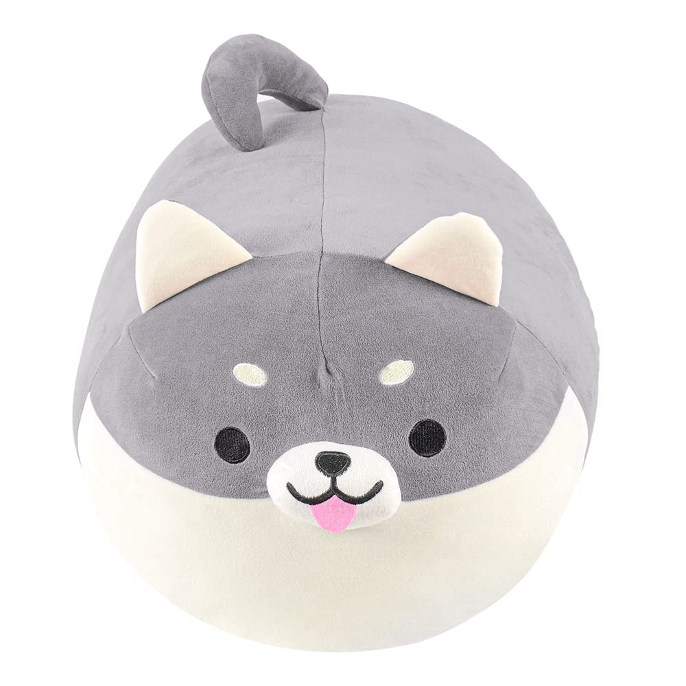 JEMA Dog Body Pillow Marshmallow Animal Cushion Plush Toy Soft and Fluffy Cute Gift Item Gray Length Approx. 70cm