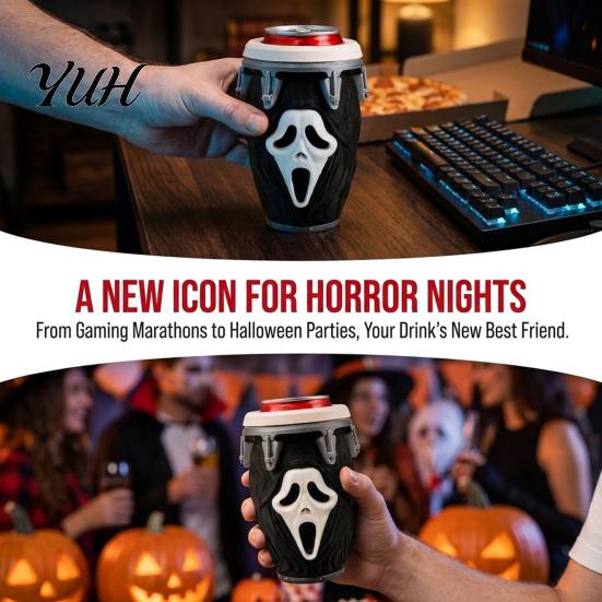 Multipurpose Halloween Decor 3D Printed Scream Can Cup Holder, Ghost Face Drink Creative Gift Holder Figurine, Spooky Desktop Ornament for Holiday
