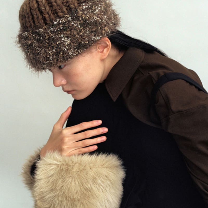 AWESOME NEEDS HANDICRAFT KNIT POPCORN hat_BROWN