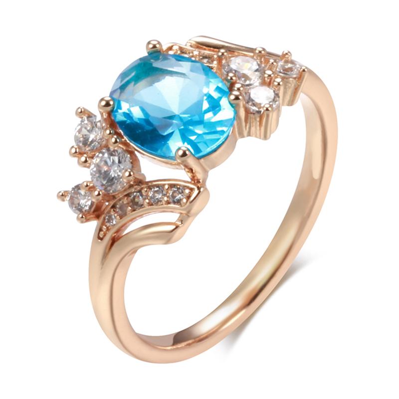 

Кольца с цирконом Kinel Blue Water Drop для женщин, ювелирные украшения цвета розового золота 9