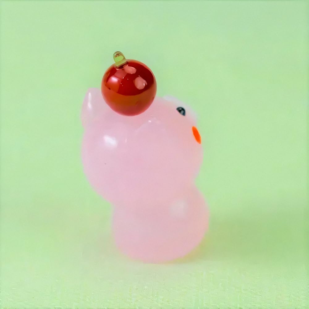 Four Cart Cute Handmade Glass Apple-top Pig, Pink