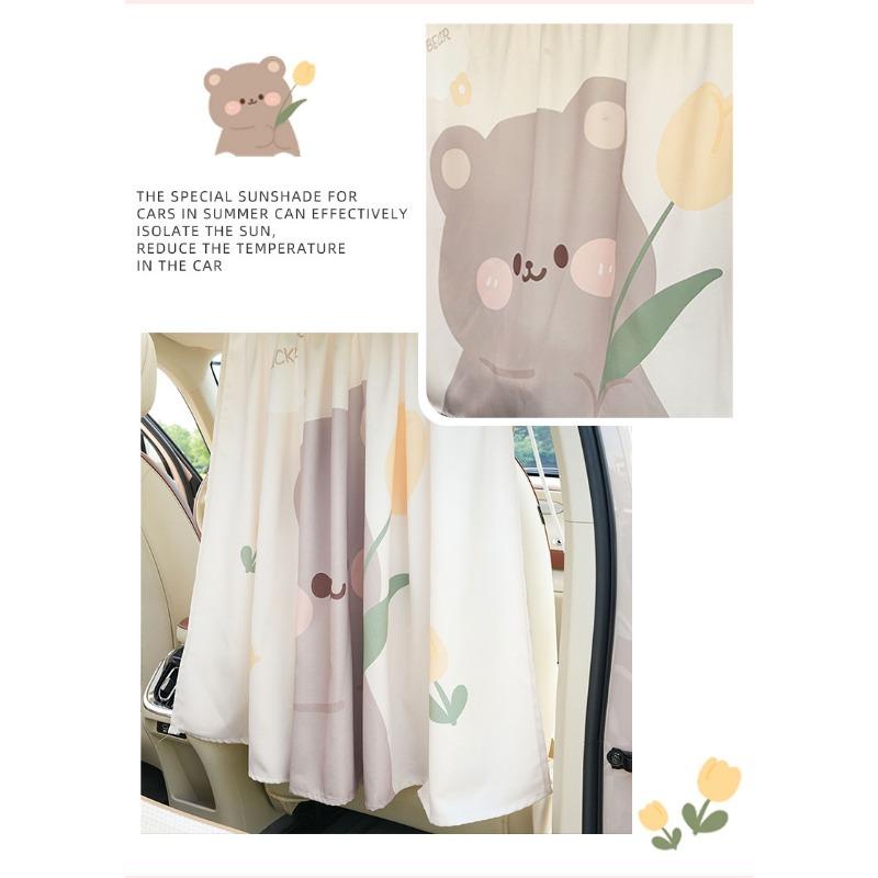 Universal Car Curtain Cartoon Tulip Bear Sun Shade Privacy Curtain