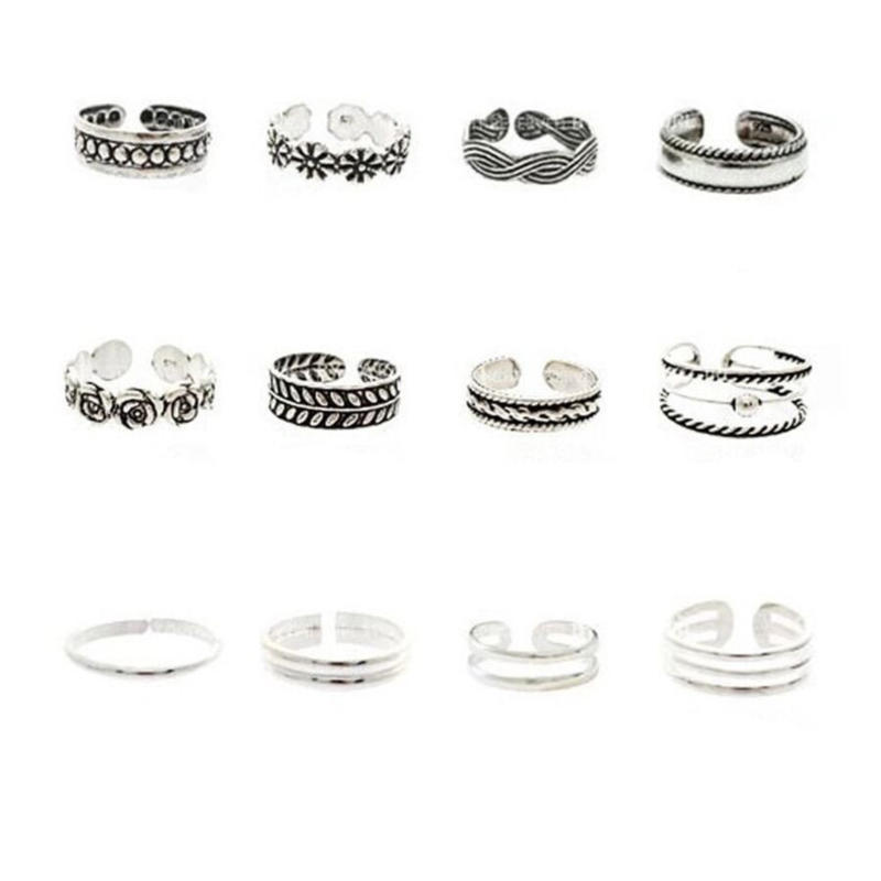 

12Pcs Adjustable Toe Rings Finger Rings Set for Women Girls Silver Gold Color Open Design Foot Hand Jewelry Fashion Accessoryxxx 12pcs#2