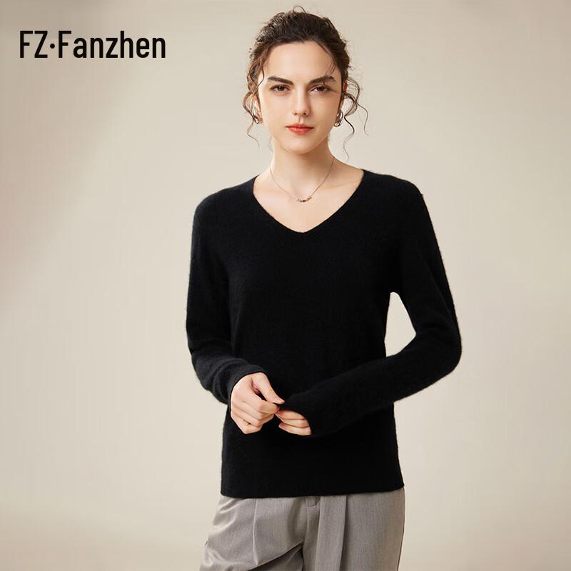 Fanzhen Women's 100% Cashmere V-Neck Sweater