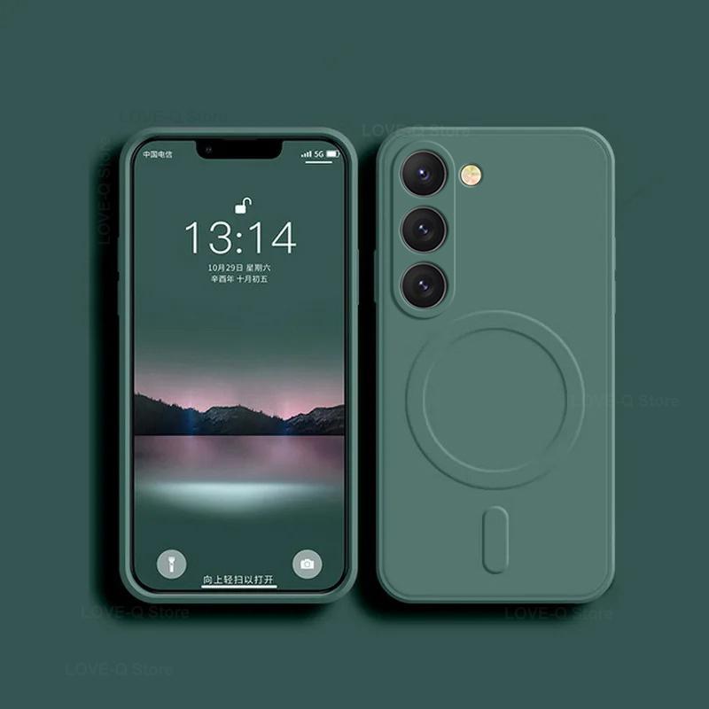 For Luxury Liquid Silicone Magnetic Case For Samsung Galaxy S24 S 24 S23 Ultra Plus S24Ultra For Magsafe Cases Wireless Charge Cover