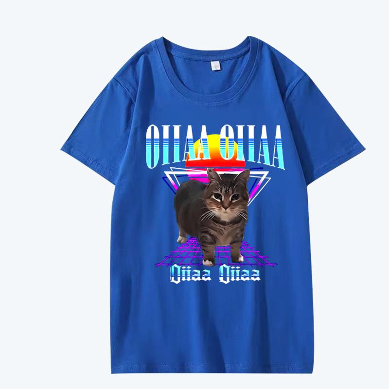 Oiia Oiia Cat Meme Funny Spining T Shirt men women Oversized 100% Cotton short sleeve Summer top Unisex plus sizetops