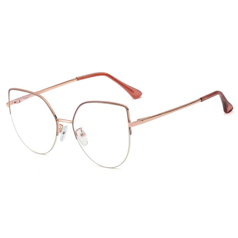 Anti Blue Light Computer Glasses Women Cat Eye Semi Rimless Eyewear Frame Clear Lens Gaming Eyeglasses