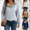 Women's Autumn Winter V-Neck Color Block Top, Oversized Drop Shoulder Long Sleeve Casual Loose Fit Sporty Streetwear Shirt