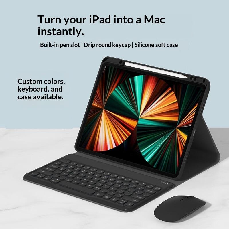 Custom Capacitive Anti-Ghosting BT Wireless Silicone Keyboard Case Magnetic Pen Slot Mouse Combo iPad Pro 12.9 Inch ROHS No