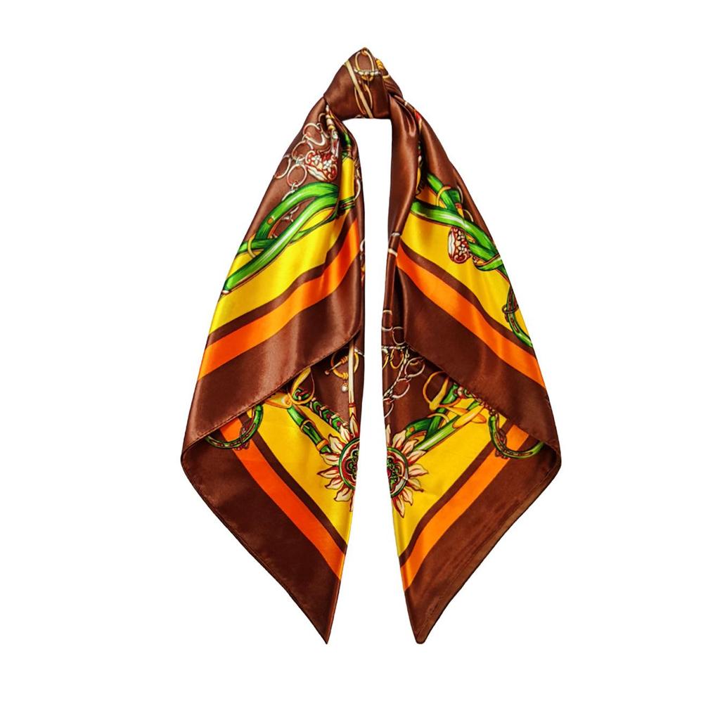 90cm Black Silk Scarf - Women's Versatile Retro Chain Print Square Headscarf
