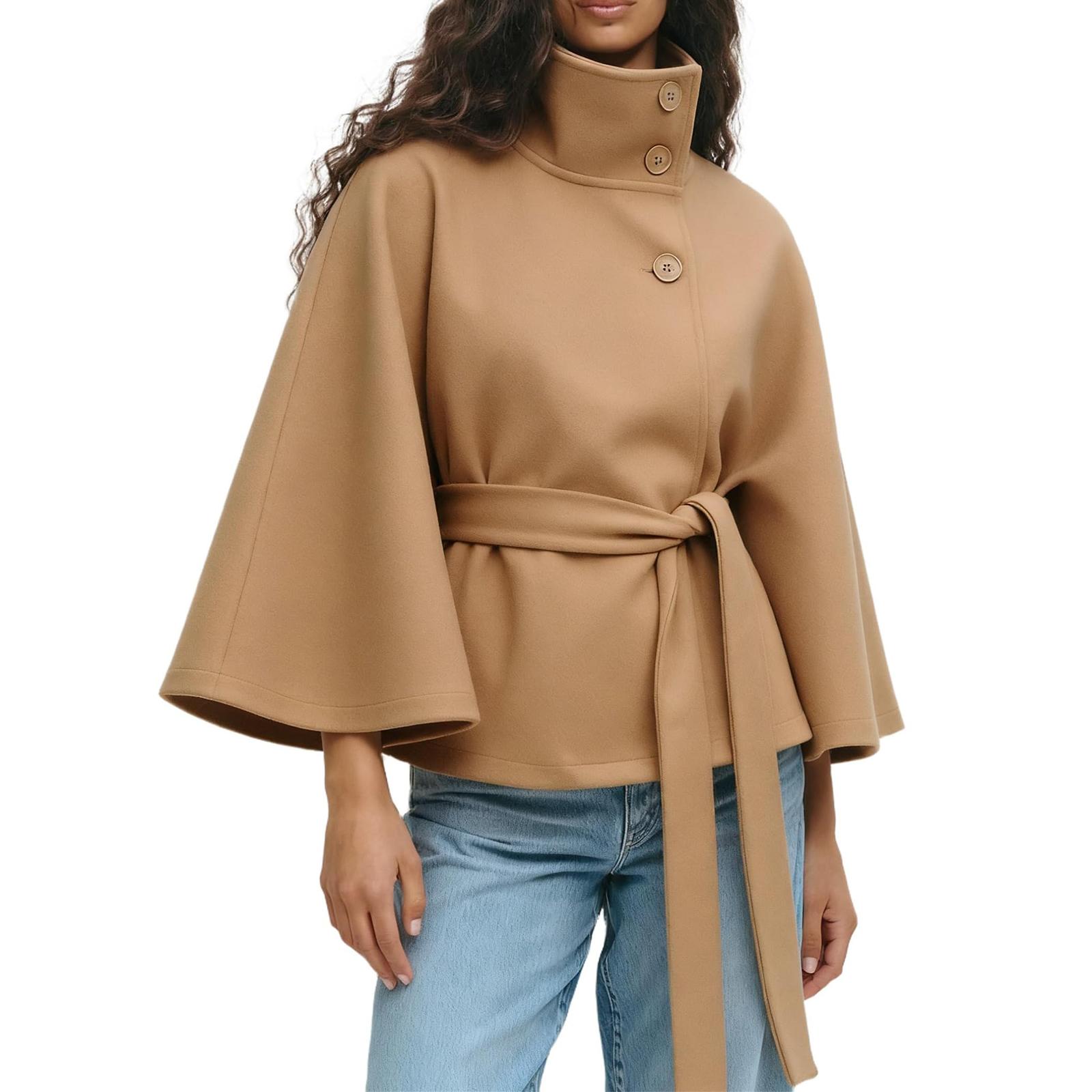 

Женский модный однотонный плащ-тренч с капюшоном, на пуговицах, с поясом XL хаки