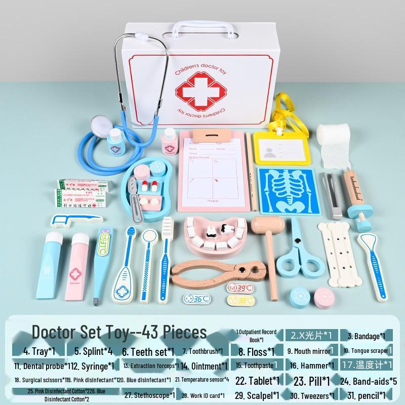 Kids' Wooden Doctor & Nurse Role Play Toy Set with Stethoscope