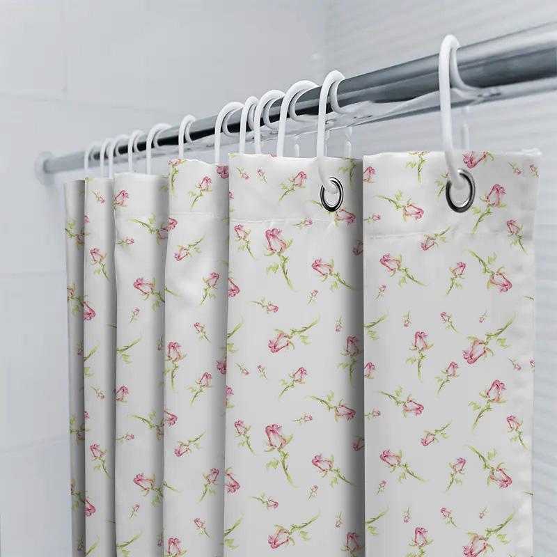 Aquarellrosen Duschvorhang-Set Rosa Blumendesign Für Badezimmerdekoration Anpassbare Größe Einfache Installation Wasserdichtes Gewebe