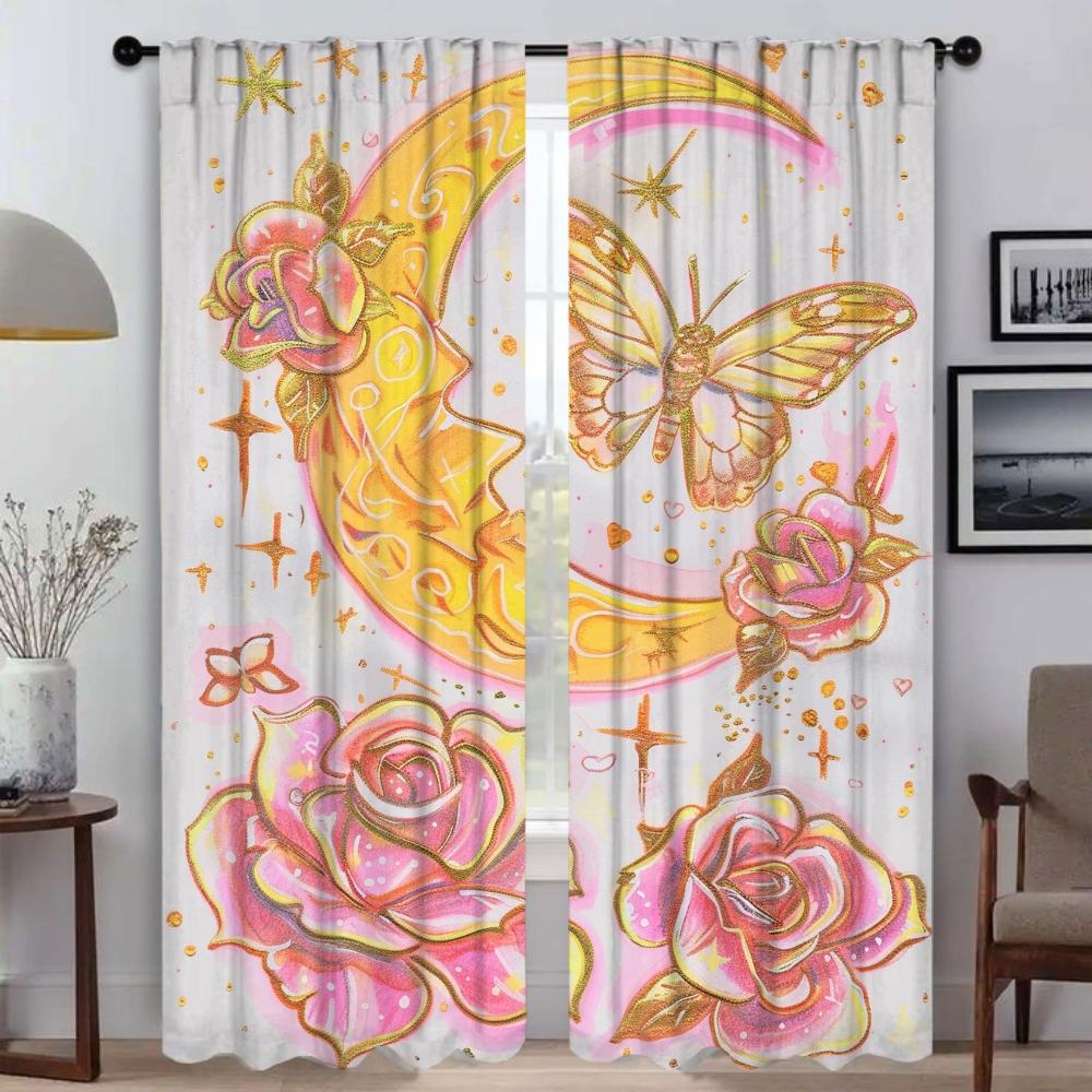 

Шторы с бабочками и розами для спальни, элегантные шторы для комнаты, 2 шт., украшение на Хэллоуин, оконные шторы, перегородки для дома W50xH70cmx2pcs-CL