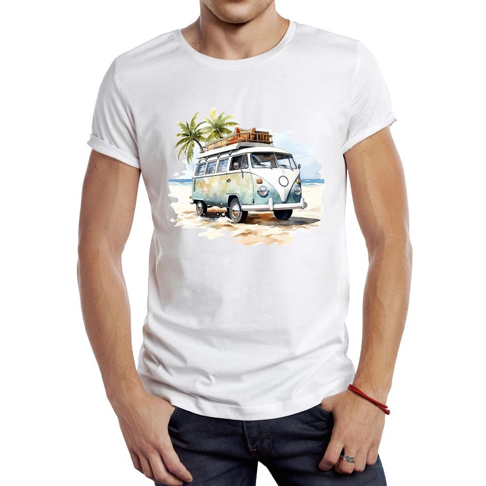 

TEEHUB Винтажная акварельная пляжная мужская футболка Campervan с рисунком пляжная спортивная одежда для кемпинга ретро-топы для автобусов Hipster Tee L