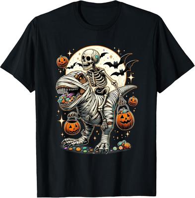Skelett reitet Mumie Dinosaurier T-Rex Kinder Jungen Männer Halloween T-Shirt