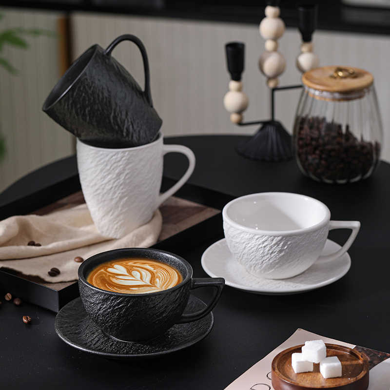 European Marble Pattern Ceramic Coffee Mug and Saucer Black and White Latte Cup Exquisite Afternoon Tea Flower Tea Cup Milk Mug