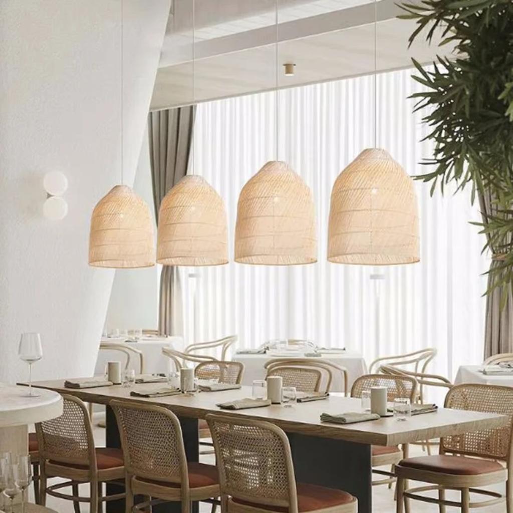 35/45cm Retro Hand Woven Rattan Pendant Lights Japanese Wabi Sabi Restaurant Bar Chandelier Home Room Decor Hanging Lamp Fixture