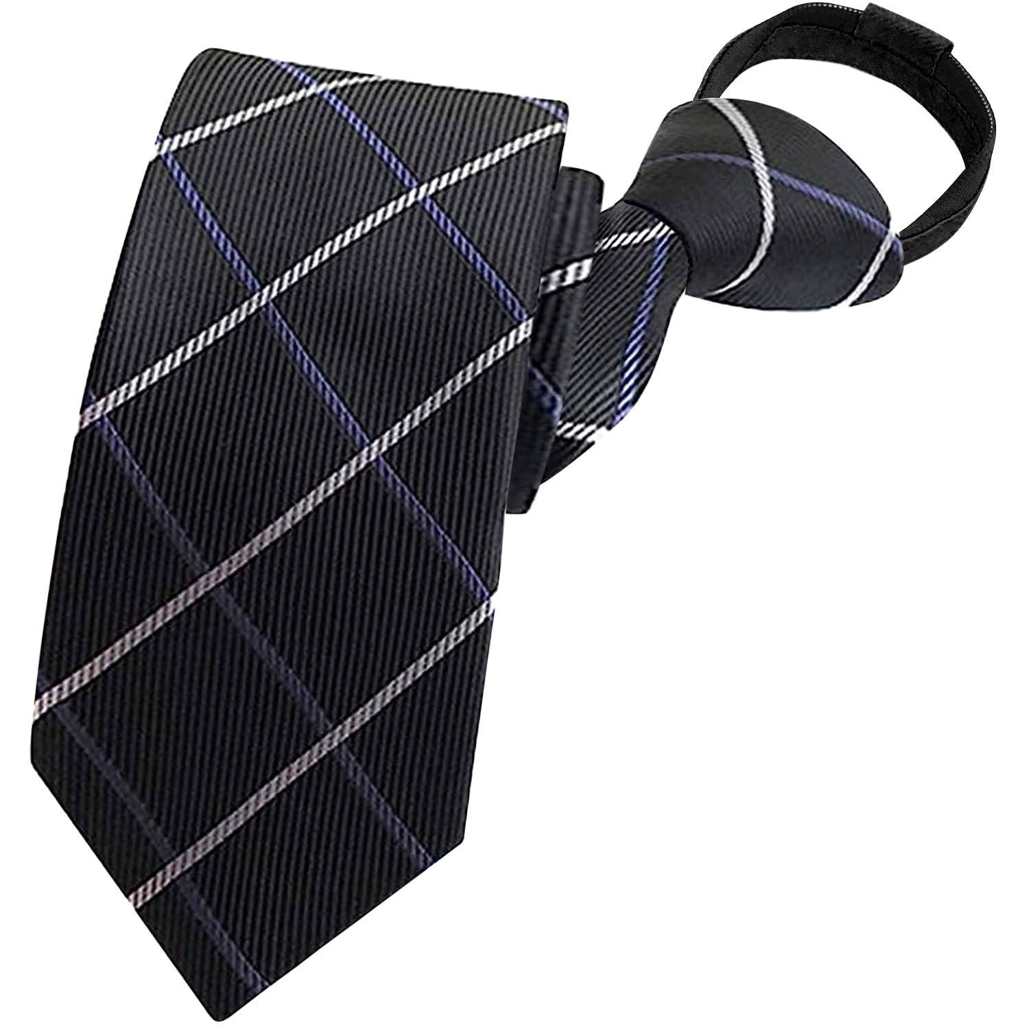 

[Mendence] One-touch zipper tie, 4 patterns available, silk, easy to put on in just a few seconds, slim, no knot required, solid black, blue, check,