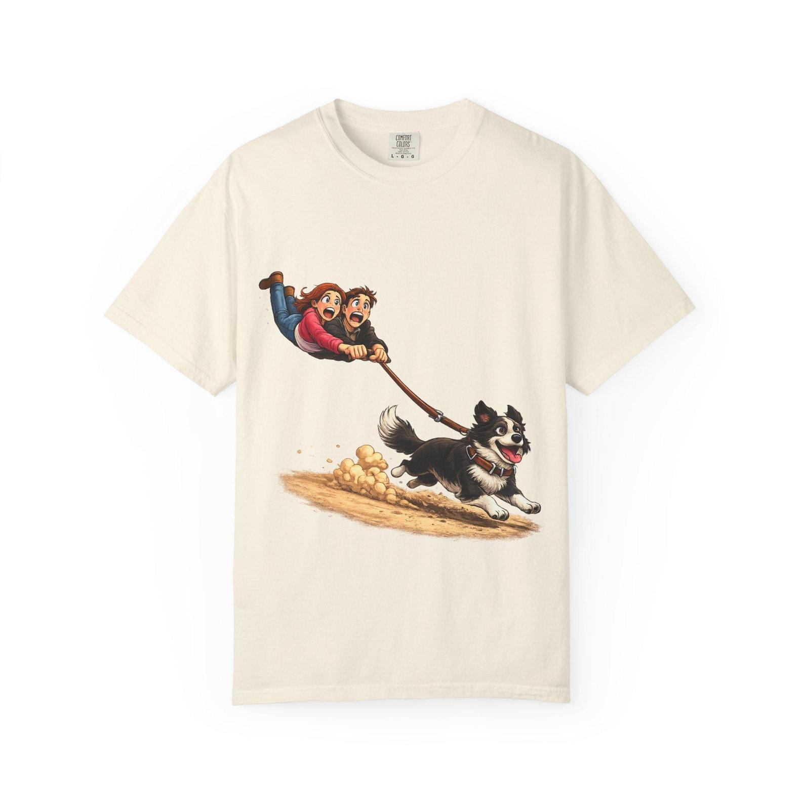 Border Collie Dog Owners T shirt, Funny Cartoon Pet Dog Walking Tee XL