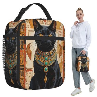 Borsa Pranzo Termica con Motivo Gatto Egiziano per Bambini Scuola Borsa Frigo Termica Contenitore Porta Pranzo Portatile