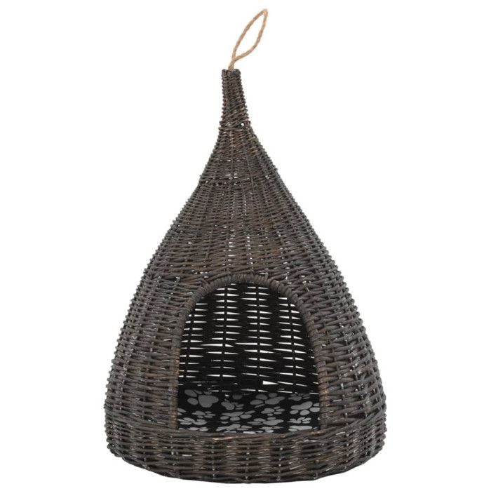 VidaXL Cat Basket with Cushion Grey 40x60 Cm Natural Willow