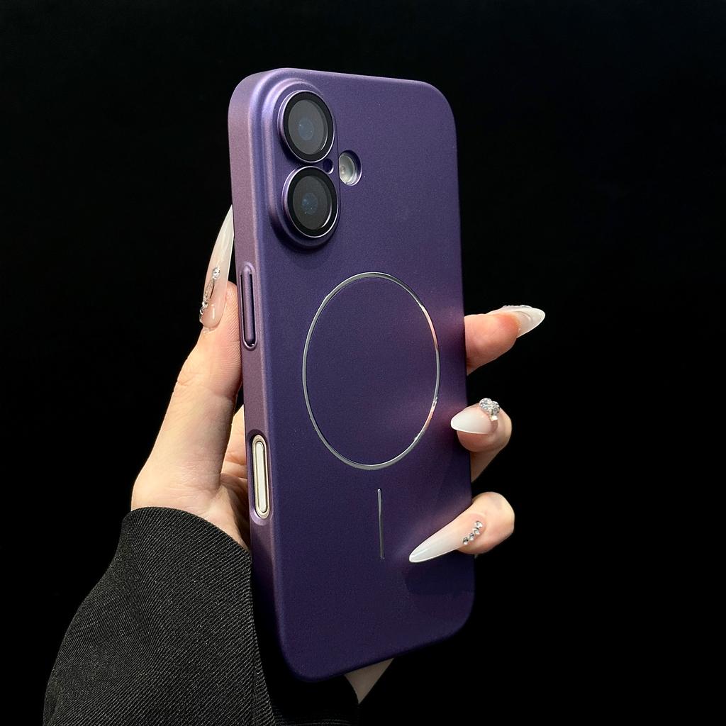 Thin Metallic Paint Magnetic For Magsafe Case For iPhone 16 15 14 13 Pro Max Lens Protection Wireless Charge Shockproof PC Cover