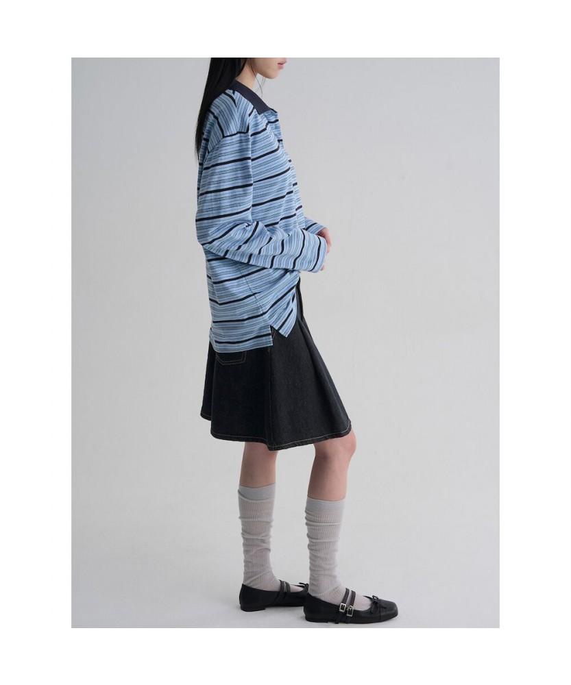 8SECONDS Pleated Denim Mini Skirt Navy