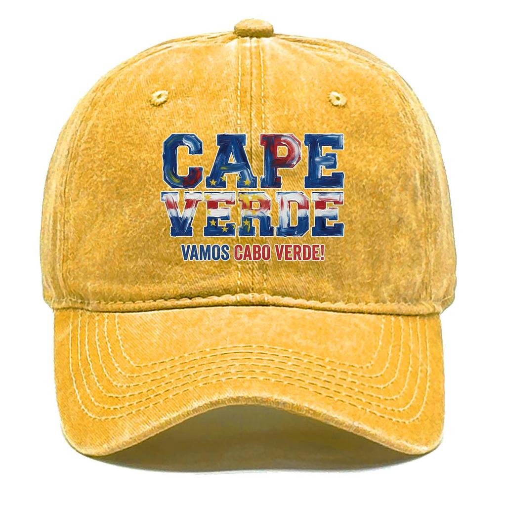 "CAPE VERDE" "VAMOS CABO VERDE" Flag Printed Snapback Baseball Cap , Adjustable Sun Hat Headwear Lightweight Stylish Vintage Man's Cap